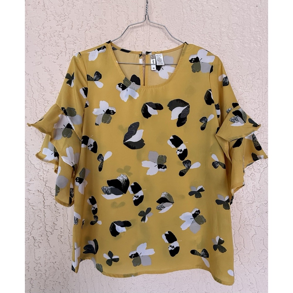 Japna Womens Artsy Floral Flutter Sleeve blouse Cottagecore Office Casual Summer